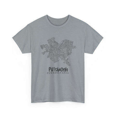 Pittsburgh Topo Word Map Graphic Gildan Unisex Heavy Cotton Tee T-Shirt - YinzerShop