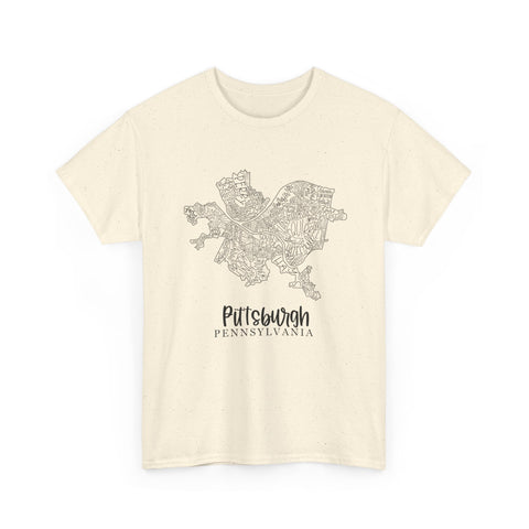 Pittsburgh Topo Word Map Graphic Gildan Unisex Heavy Cotton Tee T-Shirt - YinzerShop