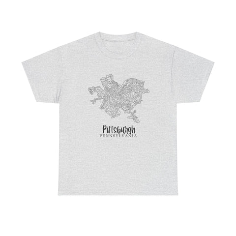 Pittsburgh Topo Word Map Graphic Gildan Unisex Heavy Cotton Tee T-Shirt - YinzerShop