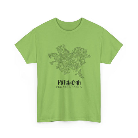 Pittsburgh Topo Word Map Graphic Gildan Unisex Heavy Cotton Tee T-Shirt - YinzerShop