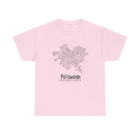 Pittsburgh Topo Word Map Graphic Gildan Unisex Heavy Cotton Tee T-Shirt - YinzerShop