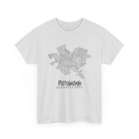 Pittsburgh Topo Word Map Graphic Gildan Unisex Heavy Cotton Tee T-Shirt - YinzerShop