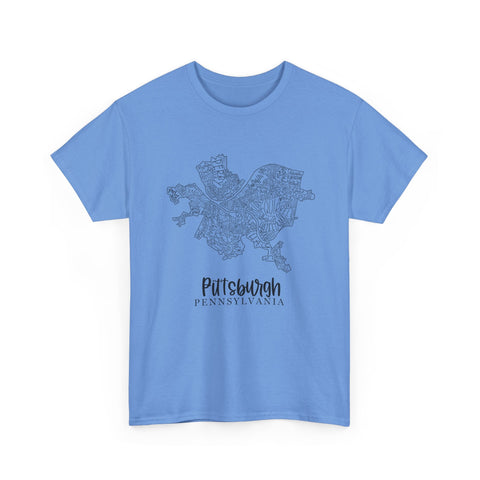 Pittsburgh Topo Word Map Graphic Gildan Unisex Heavy Cotton Tee T-Shirt - YinzerShop