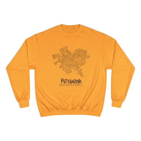 Pittsburgh Topo Word Map Graphic Premium Fit Champion Sweatshirt Sweatshirt - YinzerShop