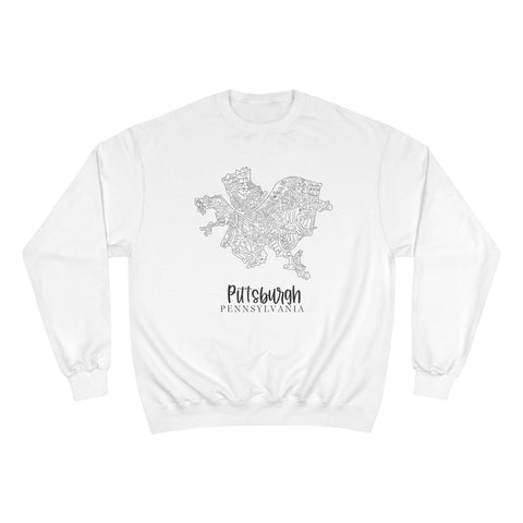 Pittsburgh Topo Word Map Graphic Premium Fit Champion Sweatshirt Sweatshirt - YinzerShop