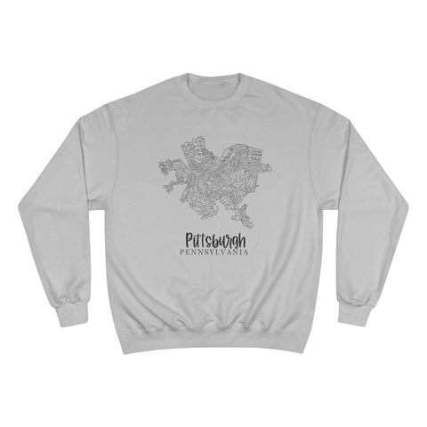 Pittsburgh Topo Word Map Graphic Premium Fit Champion Sweatshirt Sweatshirt - YinzerShop