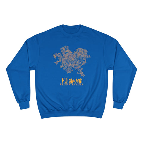 Pittsburgh Topo Word Map Graphic Premium Fit Champion Sweatshirt Sweatshirt - YinzerShop