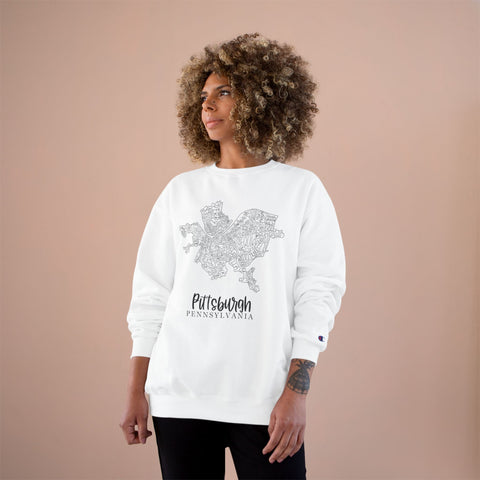 Pittsburgh Topo Word Map Graphic Premium Fit Champion Sweatshirt Sweatshirt - YinzerShop