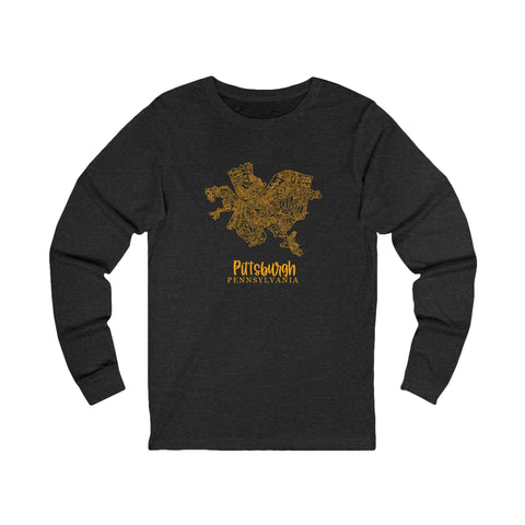 Pittsburgh Topo Word Map Graphic Premium Fit Long Sleeve T-shirt Long Sleeve Shirt - YinzerShop