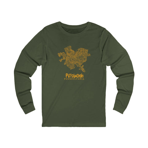 Pittsburgh Topo Word Map Graphic Premium Fit Long Sleeve T-shirt Long Sleeve Shirt - YinzerShop