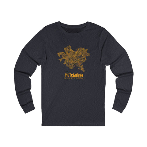 Pittsburgh Topo Word Map Graphic Premium Fit Long Sleeve T-shirt Long Sleeve Shirt - YinzerShop