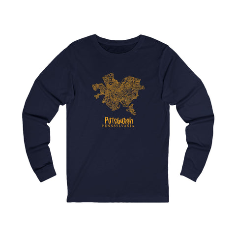 Pittsburgh Topo Word Map Graphic Premium Fit Long Sleeve T-shirt Long Sleeve Shirt - YinzerShop