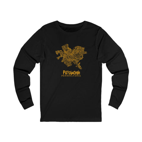 Pittsburgh Topo Word Map Graphic Premium Fit Long Sleeve T-shirt Long Sleeve Shirt - YinzerShop