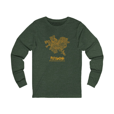 Pittsburgh Topo Word Map Graphic Premium Fit Long Sleeve T-shirt Long Sleeve Shirt - YinzerShop
