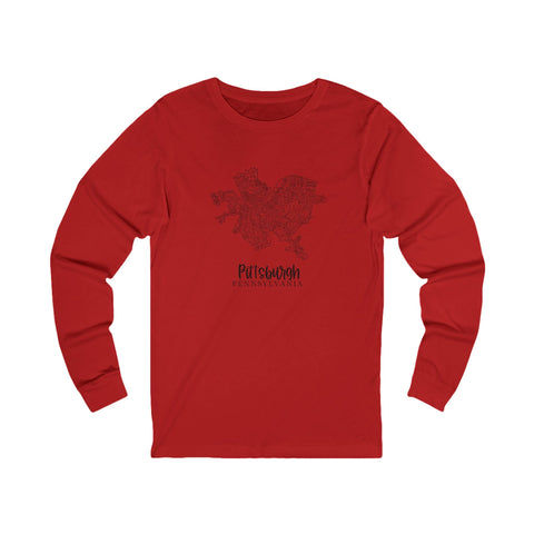 Pittsburgh Topo Word Map Graphic Premium Fit Long Sleeve T-shirt Long Sleeve Shirt - YinzerShop