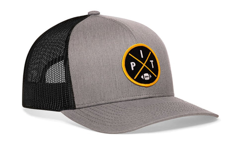 Pittsburgh Trucker Hat | Black PIT X Football Snapback Trucker - YinzerShop