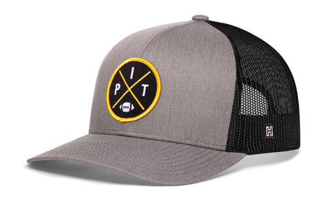 Pittsburgh Trucker Hat | Black PIT X Football Snapback Trucker - YinzerShop