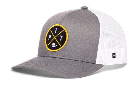 Pittsburgh Trucker Hat | Black PIT X Football Snapback Trucker - YinzerShop