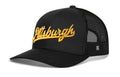 Pittsburgh Trucker Hat – Gold Script Embroidery, Adjustable Snapback Cap | Haka Hat Trucker - YinzerShop