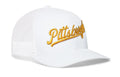 Pittsburgh Trucker Hat – Gold Script Embroidery, Adjustable Snapback Cap | Haka Hat Trucker - YinzerShop