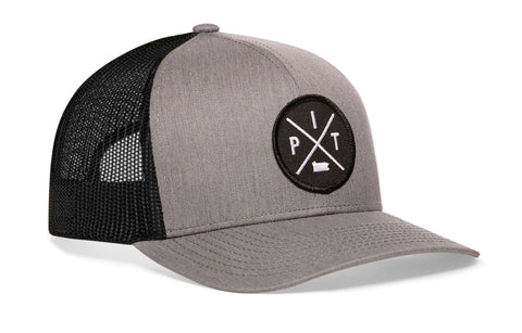 Pittsburgh Trucker Hat | Gray-Black PIT X Snapback Trucker Hat - YinzerShop