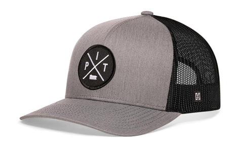 Pittsburgh Trucker Hat | Gray-Black PIT X Snapback Trucker Hat - YinzerShop