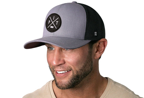 Pittsburgh Trucker Hat | Gray-Black PIT X Snapback Trucker Hat - YinzerShop