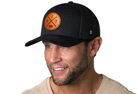 Pittsburgh Trucker Hat Leather | Black PIT X Snapback Trucker - YinzerShop