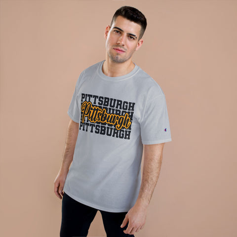 Pittsburgh Typography - Champion T-Shirt T-Shirt - YinzerShop