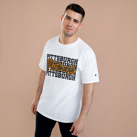 Pittsburgh Typography - Champion T-Shirt T-Shirt - YinzerShop