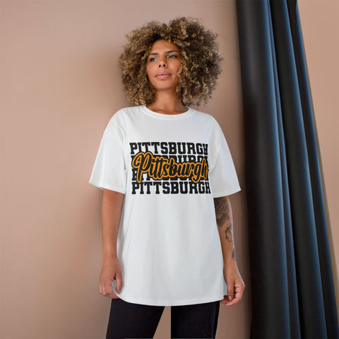 Pittsburgh Typography - Champion T-Shirt T-Shirt - YinzerShop
