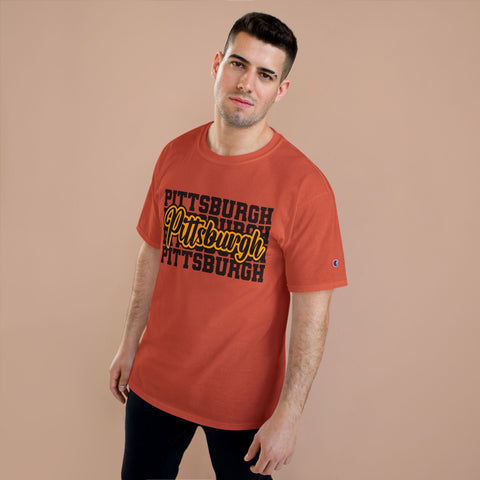 Pittsburgh Typography - Champion T-Shirt T-Shirt - YinzerShop