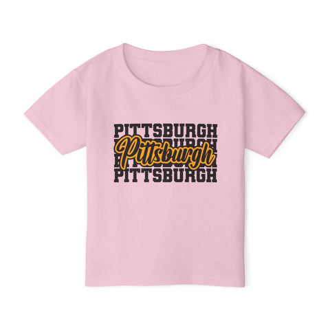 Pittsburgh Typography Script Toddler T-Shirt — Retro City Pride Tee Kids Apparel - YinzerShop