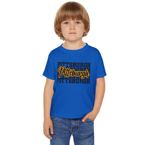 Pittsburgh Typography Script Toddler T-Shirt — Retro City Pride Tee Kids Apparel - YinzerShop