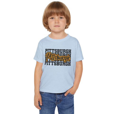 Pittsburgh Typography Script Toddler T-Shirt — Retro City Pride Tee Kids Apparel - YinzerShop