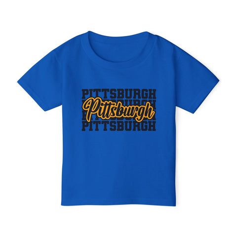 Pittsburgh Typography Script Toddler T-Shirt — Retro City Pride Tee Kids Apparel - YinzerShop