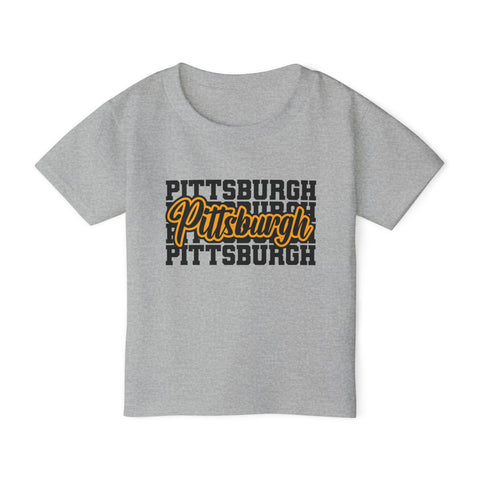 Pittsburgh Typography Script Toddler T-Shirt — Retro City Pride Tee Kids Apparel - YinzerShop