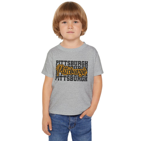 Pittsburgh Typography Script Toddler T-Shirt — Retro City Pride Tee Kids Apparel - YinzerShop