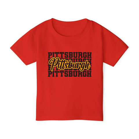 Pittsburgh Typography Script Toddler T-Shirt — Retro City Pride Tee Kids Apparel - YinzerShop