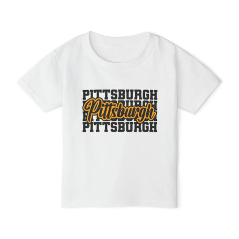 Pittsburgh Typography Script Toddler T-Shirt — Retro City Pride Tee Kids Apparel - YinzerShop
