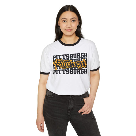 Pittsburgh Typography - Unisex Cotton Ringer T-Shirt T-Shirt - YinzerShop