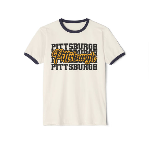 Pittsburgh Typography - Unisex Cotton Ringer T-Shirt T-Shirt - YinzerShop