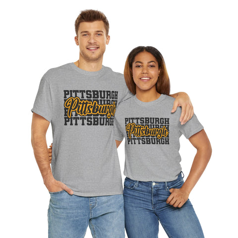 Pittsburgh Typography - Unisex Heavy Cotton Tee T-Shirt - YinzerShop