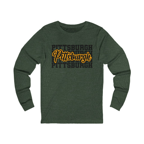 Pittsburgh Typography - Unisex Long Sleeve Tee Long Sleeve Shirt - YinzerShop