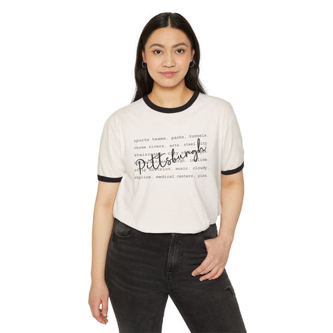 Pittsburgh Typography Word Art Cotton Ringer T-Shirt T-Shirt - YinzerShop
