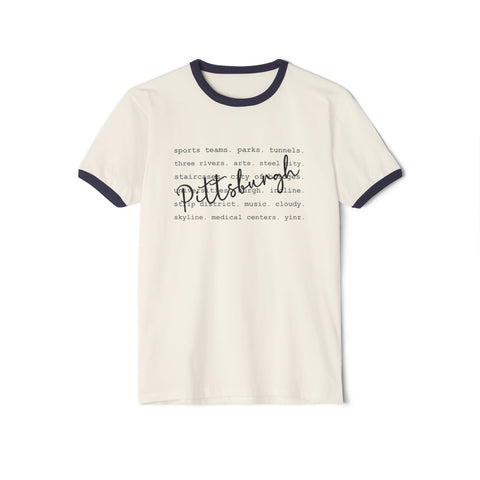 Pittsburgh Typography Word Art Cotton Ringer T-Shirt T-Shirt - YinzerShop