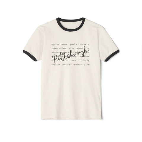 Pittsburgh Typography Word Art Cotton Ringer T-Shirt T-Shirt - YinzerShop
