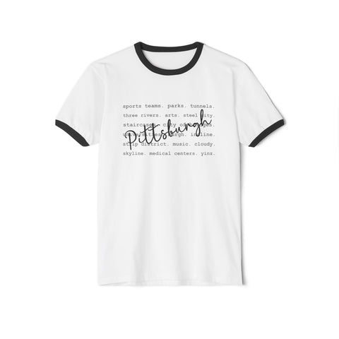 Pittsburgh Typography Word Art Cotton Ringer T-Shirt T-Shirt - YinzerShop