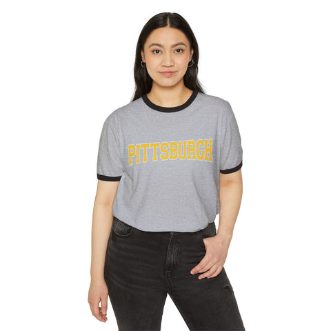 Pittsburgh Varsity Letters Unisex Cotton Ringer T-Shirt T-Shirt - YinzerShop