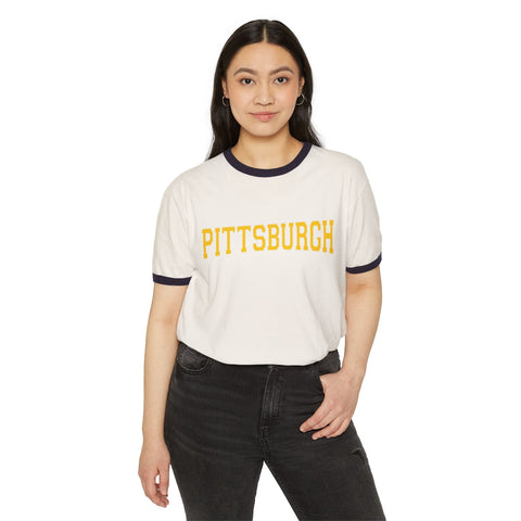 Pittsburgh Varsity Letters Unisex Cotton Ringer T-Shirt T-Shirt - YinzerShop